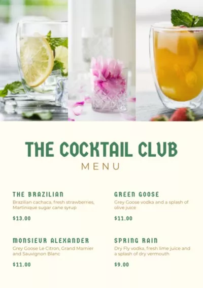 Cocktail Club Price-List Drink Menus Maker
