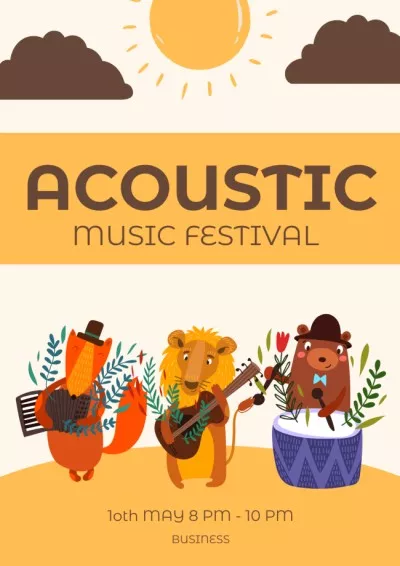 Cute Music Festival With Animals Playing Instruments Music Festival Posters