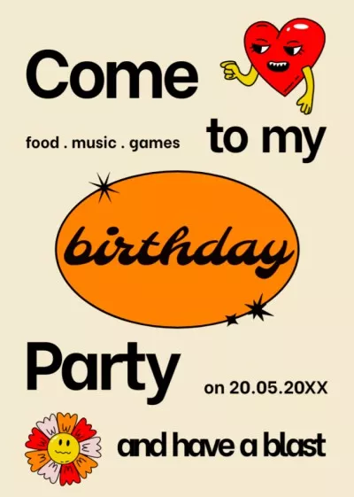 Birthday Party Event Invitation with Cute Stickers Party Flyers