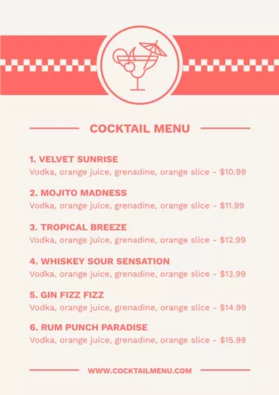Offers of Coktails in Bar or at Party Drink Menus Maker