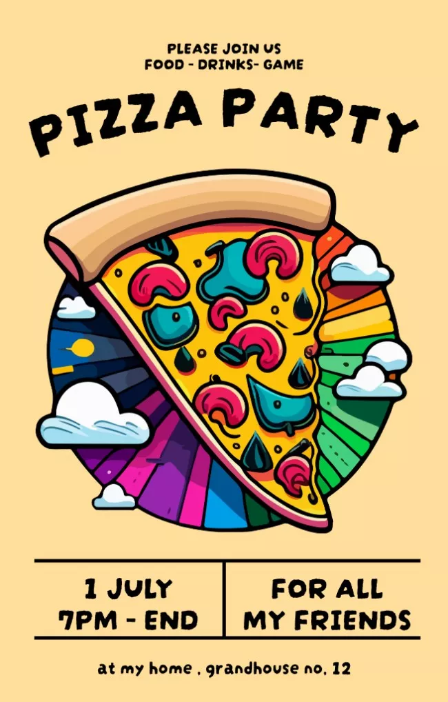 Colorful Bright Ad of Pizza Party
