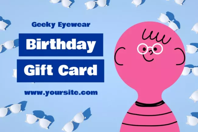 Happy Birthday Gift Card with Pink Cartoon Man