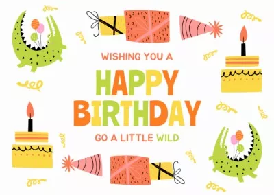 Happy Birthday Wishes with Cute Cartoon Crocodiles Birthday Cards