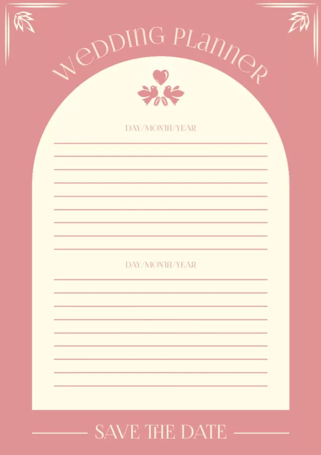 Pink Wedding Organization Sheet