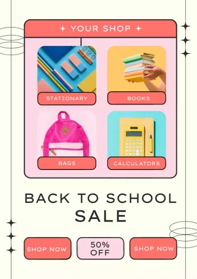 Back to School Sale with Bright School Supplies School Posters