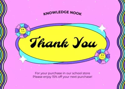 School Supplies Discount Announcement with Cute Flowers Thank You Cards