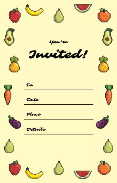 Party Announcement with Frame of Pixel Vegetables Invitations