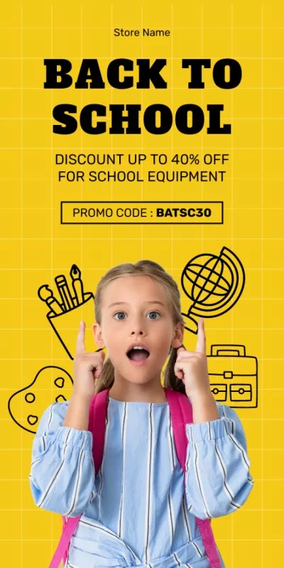 School Sale with Girl on Yellow Blog Graphics
