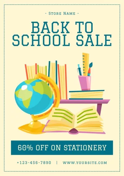 Discount Offer on Stationery with Globe and Book School Posters