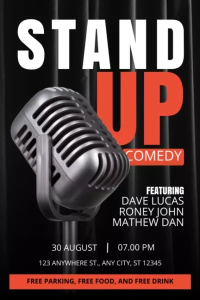Standup Show Announcement with Retro Microphone on Black Tumblr Graphics