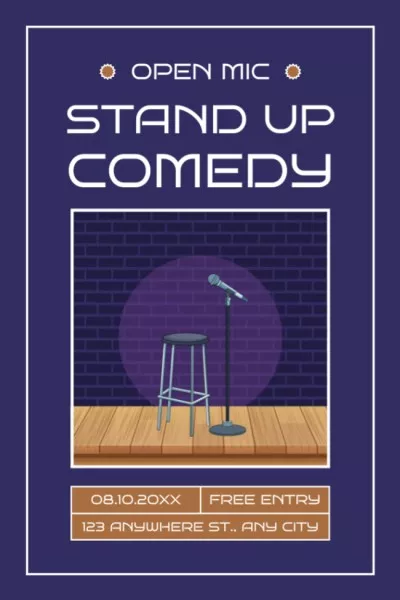 Comedy Show with Microphone on Stage in Blue Frame Tumblr Graphics