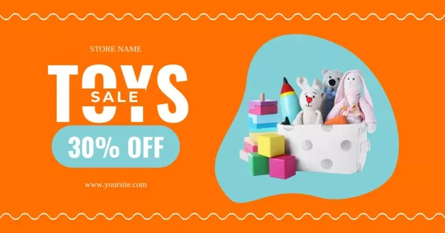 Bright Sale Announcement with Toys in Box