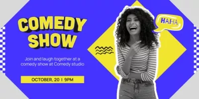 Comedy Show Announcement with Laughing Young Woman Blog Headers