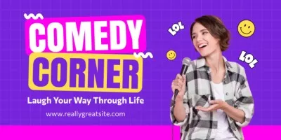 Stand-up Show Ad with Woman Performer telling Jokes Blog Headers