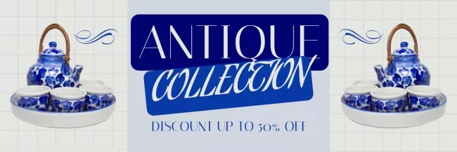 Discount on Antique Tableware with Blue Pattern