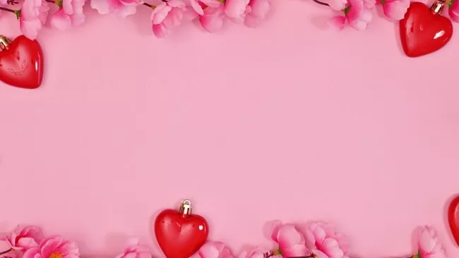 Valentine's Day Holiday with Cute Hearts and Pink Flowers