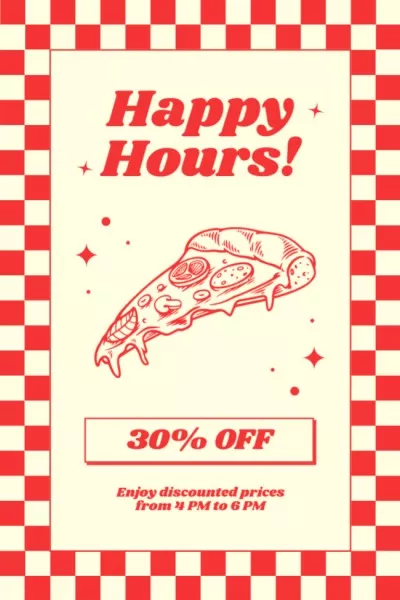 Happy Hours at Fast Casual Restaurant with Pizza Illustration Tumblr Graphics
