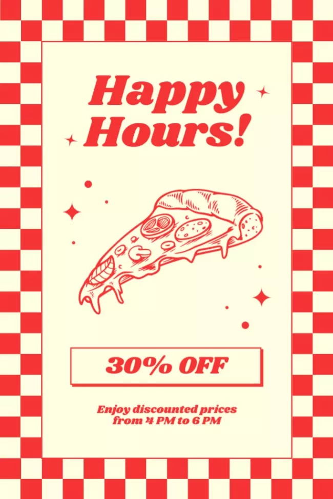 Happy Hours at Fast Casual Restaurant with Pizza Illustration