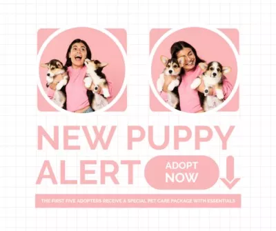 Proposition of New Puppies for Adoption on Pink Facebook Photo Collage