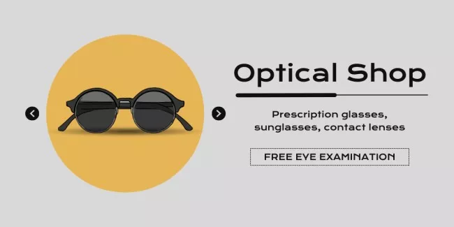 Optical Store Ad with Sunglasses with Dark Lenses
