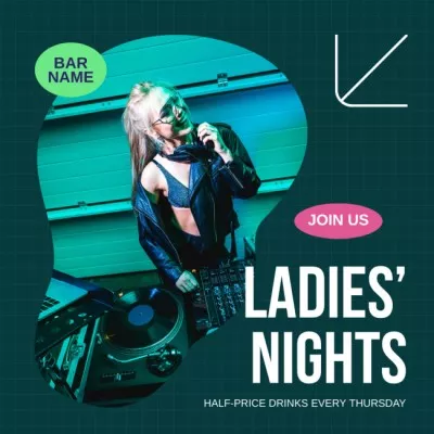 Announcement of Lady's Night with Famous DJ Instagram Posts