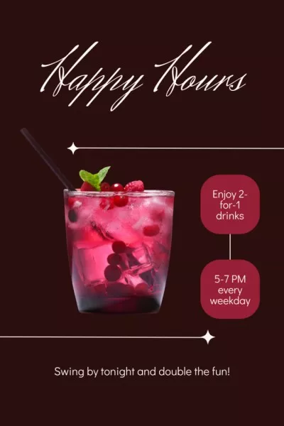 Happy Cocktail Clock with Berries and Ice Pinterest Graphics