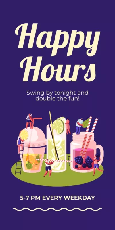 Cocktail Happy Hour Announcement with Fun Illustration Blog Graphics