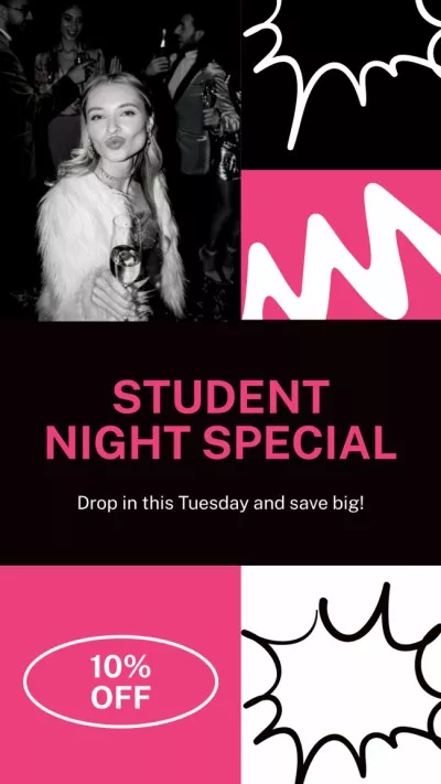 Special Discount on Drinks on Student Night Instagram Stories