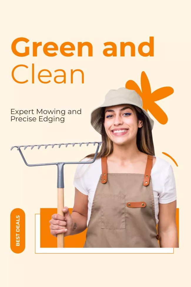 Expert Mowing Service Offer With Cheerful Woman